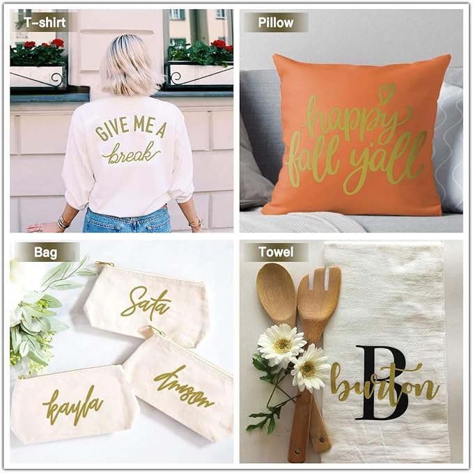 HTVRONT Heat Transfer Vinyl Gold HTV Rolls, HTV Vinyl