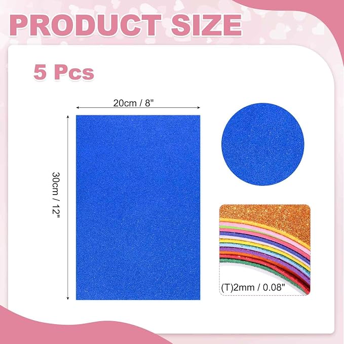MECCANIXITY 5 Sheets Dark Blue Shiny Foam Sheets, 8 Inch x 12 Inch Sparkle EVA