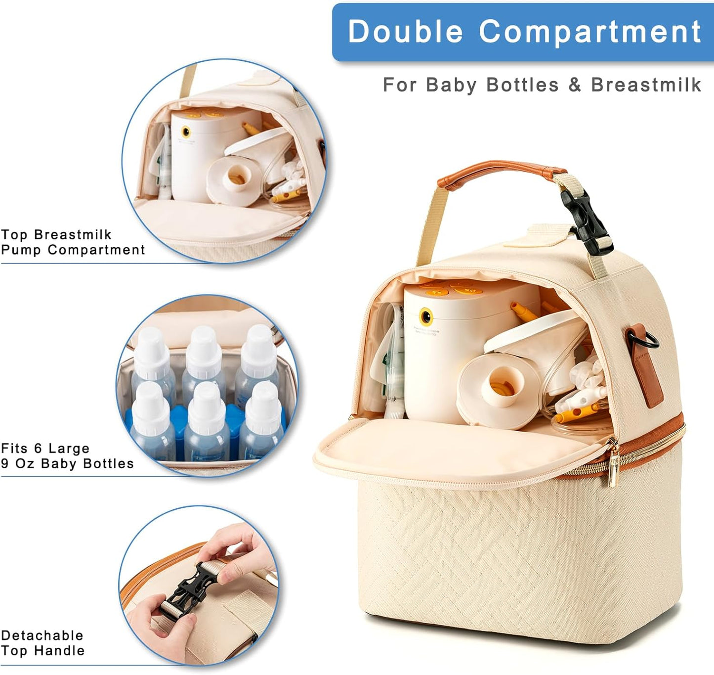 Breastmilk Cooler Bag with Ice Pack & Mat Fit 6 Bottles Up to 9 Ounce, Breast Milk Pump Cooler Bag for Moms Daycare,Work&Travel, Cream