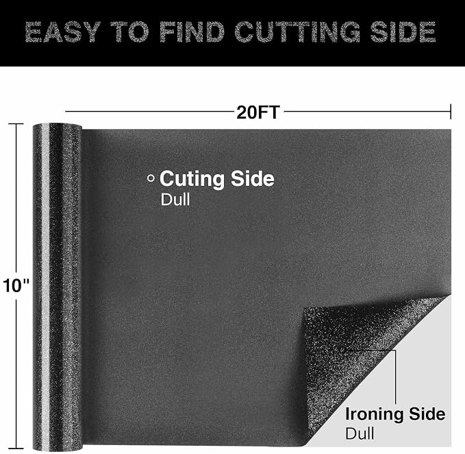 Black Glitter HTV Heat Transfer Vinyl Roll 12inch x 20 ft