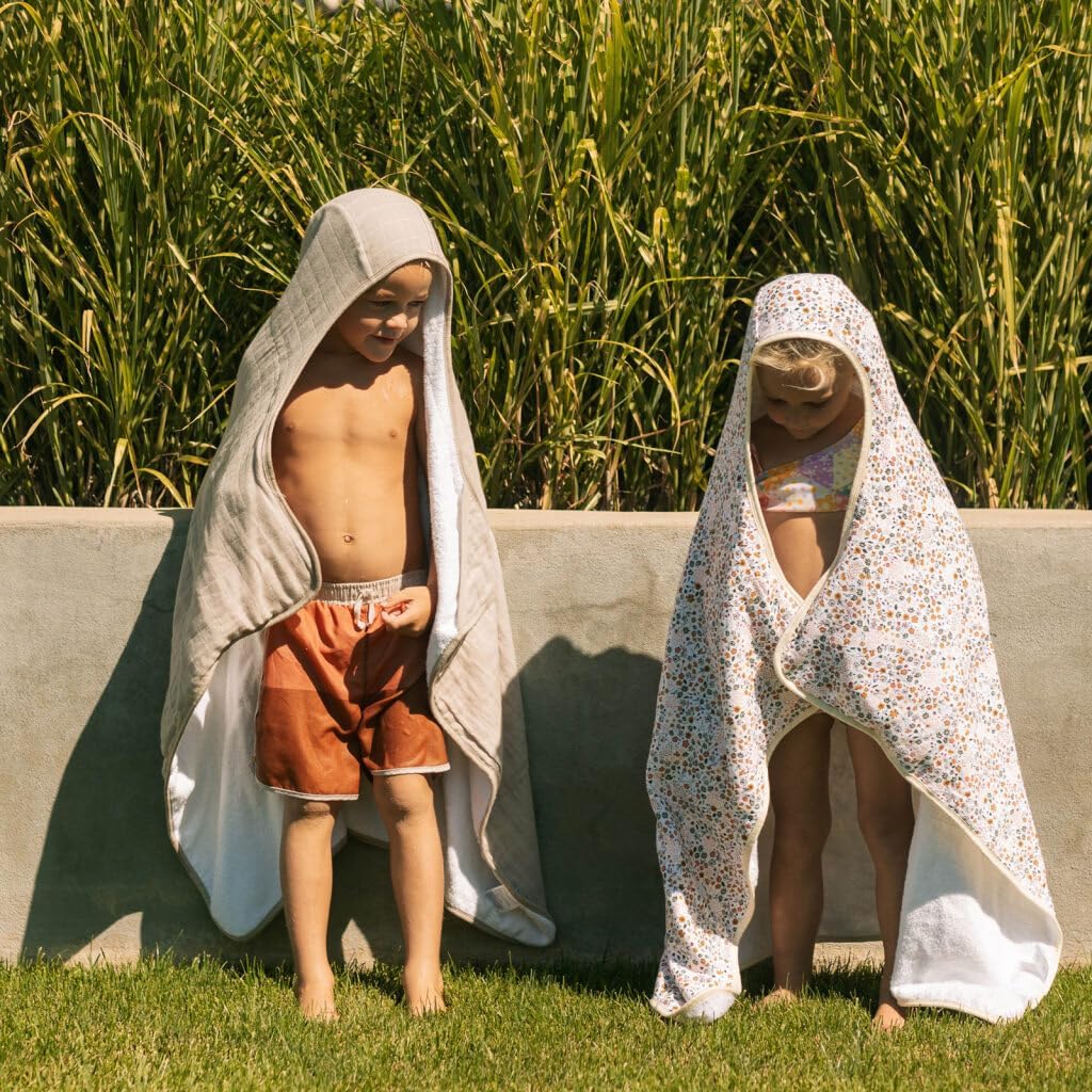 Little Unicorn Premium Hooded Bath Towel| Absorbent Cotton & Terry Blend | Larger Size, 1-6 Years (Porpoise)