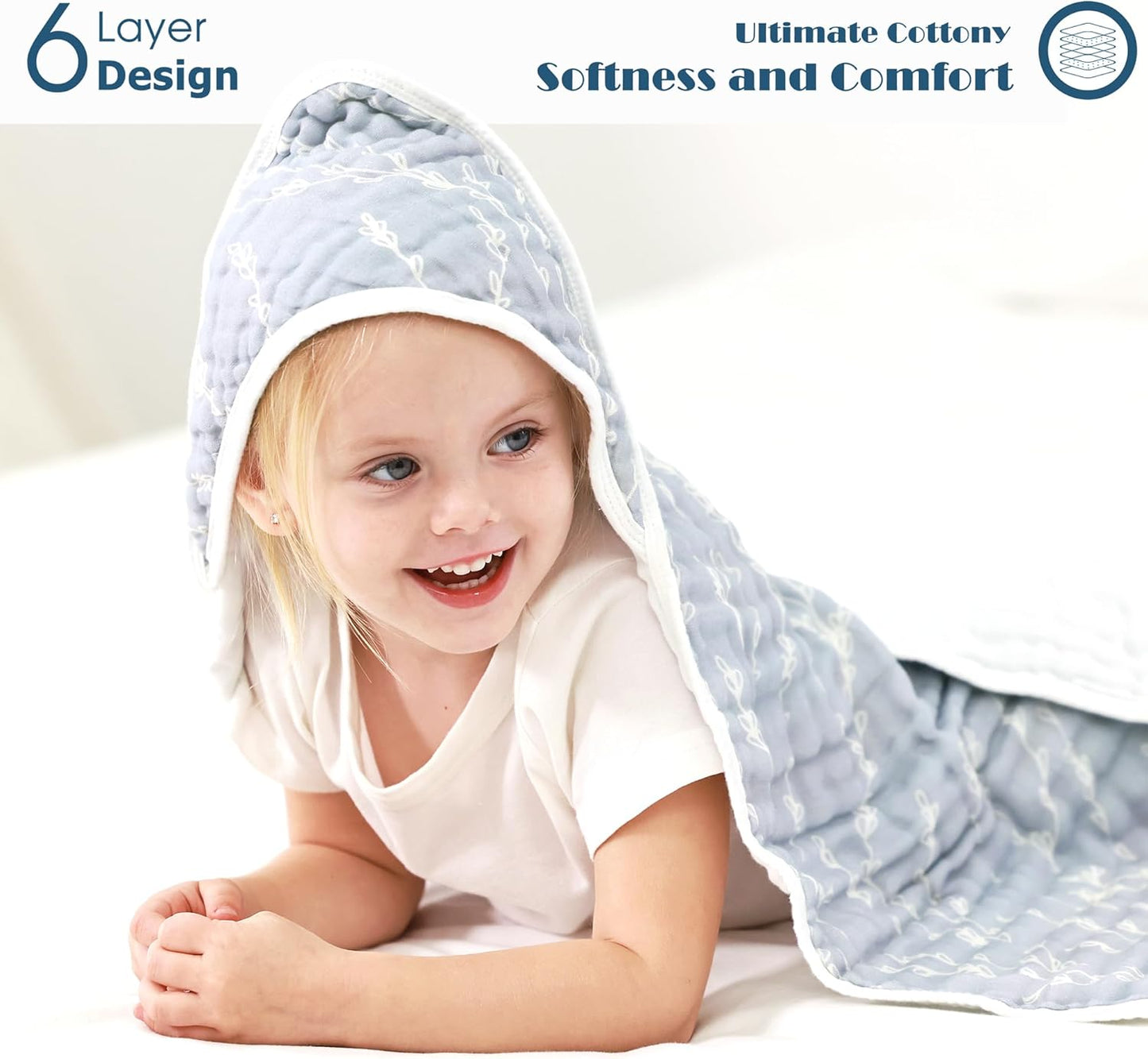GRSSDER Ultra Soft Absorbent Muslin Cotton Baby Hooded Towel 2 Pack with Original Patterns, Extra Large Size 35"x 35" Swaddle Wrap for Newborn Infant and Toddler