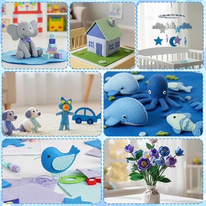 Ymapinc 10Pcs Blue Felt Fabric Sheets, 8x12 Inch | Soft Craft Material