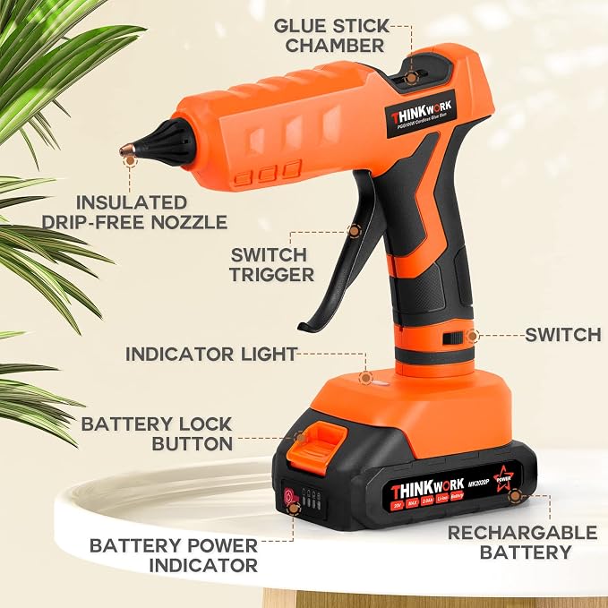 THINKWORK Hot Glue Gun, 20V Cordless Glue Gun