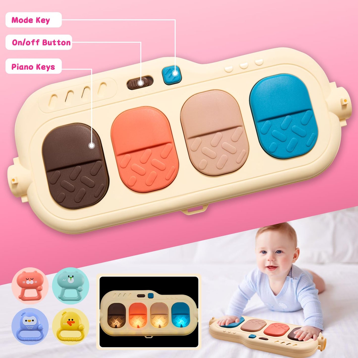 Baby Play Gym Walker Kick and Play Piano Gym for Boys Girls Play Mat Musical Tummy Time Mat Infant Christmas Newborn Gifts Toddlers (Fox Upgraded)
