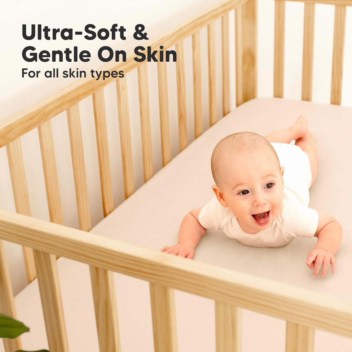 2-Pack Waterproof Baby Crib Sheets for Boys, Girls - 52x28 Viscose Derived from Bamboo Toddler Bed Sheet Neutral, Fitted Crib Mattress Protector Cover for Baby Bedding, Soft & Gentle (Cameo)