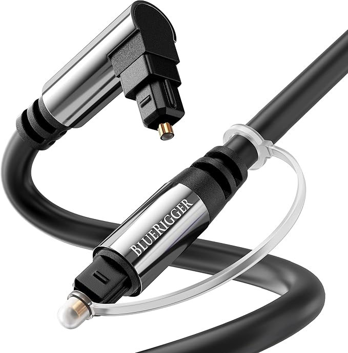 BlueRigger Optical Audio Toslink Cable - 6FT (90 Degrees Optical Cable for Soundbar, 360 Degree Rotatable Right Angle, S/PDIF Digital Toslink) - Fiber Optic Compatible with HDTV, Game Console, DVR