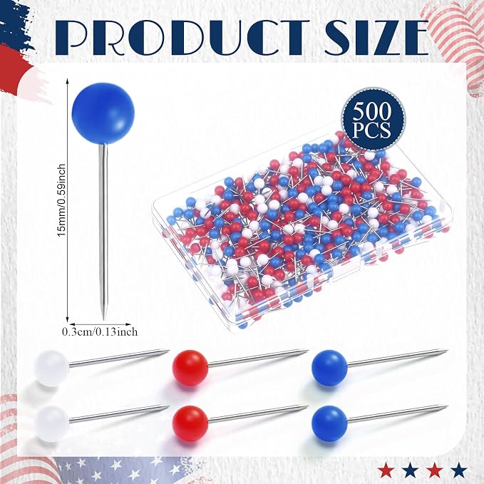 WILLBOND 500 Pack Map Push Pins Map Tacks Small Round Head Push Pins Thumb Tacks