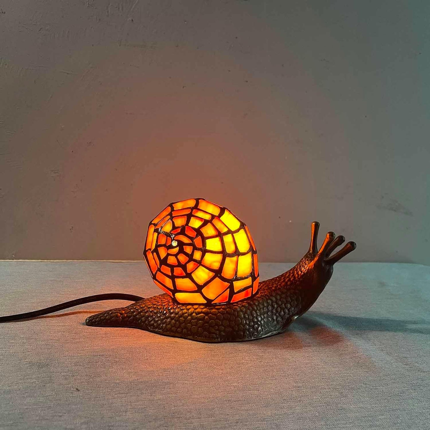 Bieye L10963 Land Snail Tiffany Style Stained Glass Accent Table Lamp for Home Decoration (Orange, 10" D x 5" W x 5" H)