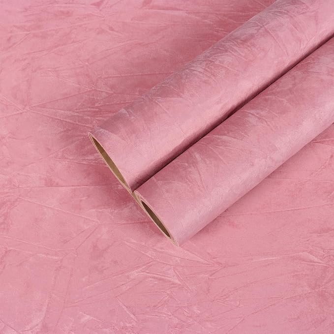 CHIHUT 12''x100'' Peach Pink Self Adhesive Velvet Flocking Contact Paper