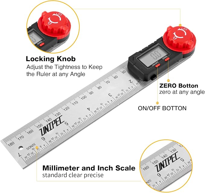 Digital Angle Finder Protractor, Angle Finder Ruler, Stainless steel 7inch 200mm