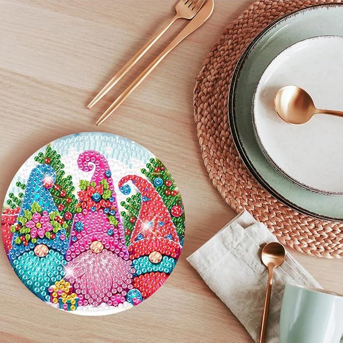 ijbnhd 8 PCS Christmas Diamond Painting Coasters | Christmas Gnome Diamond Art