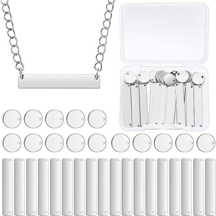 Hicarer 30 Pcs Metal Stamping Blank Tag Pendants, Jewelry Bracelet Stamping