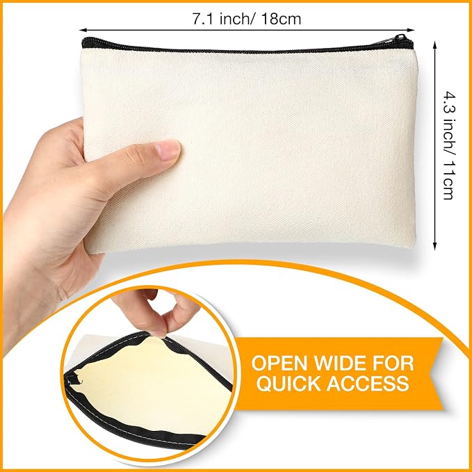 Reginary 80 Pack Canvas Zipper Makeup Bags Bulk Pencil Pouches Blank DIY Craft
