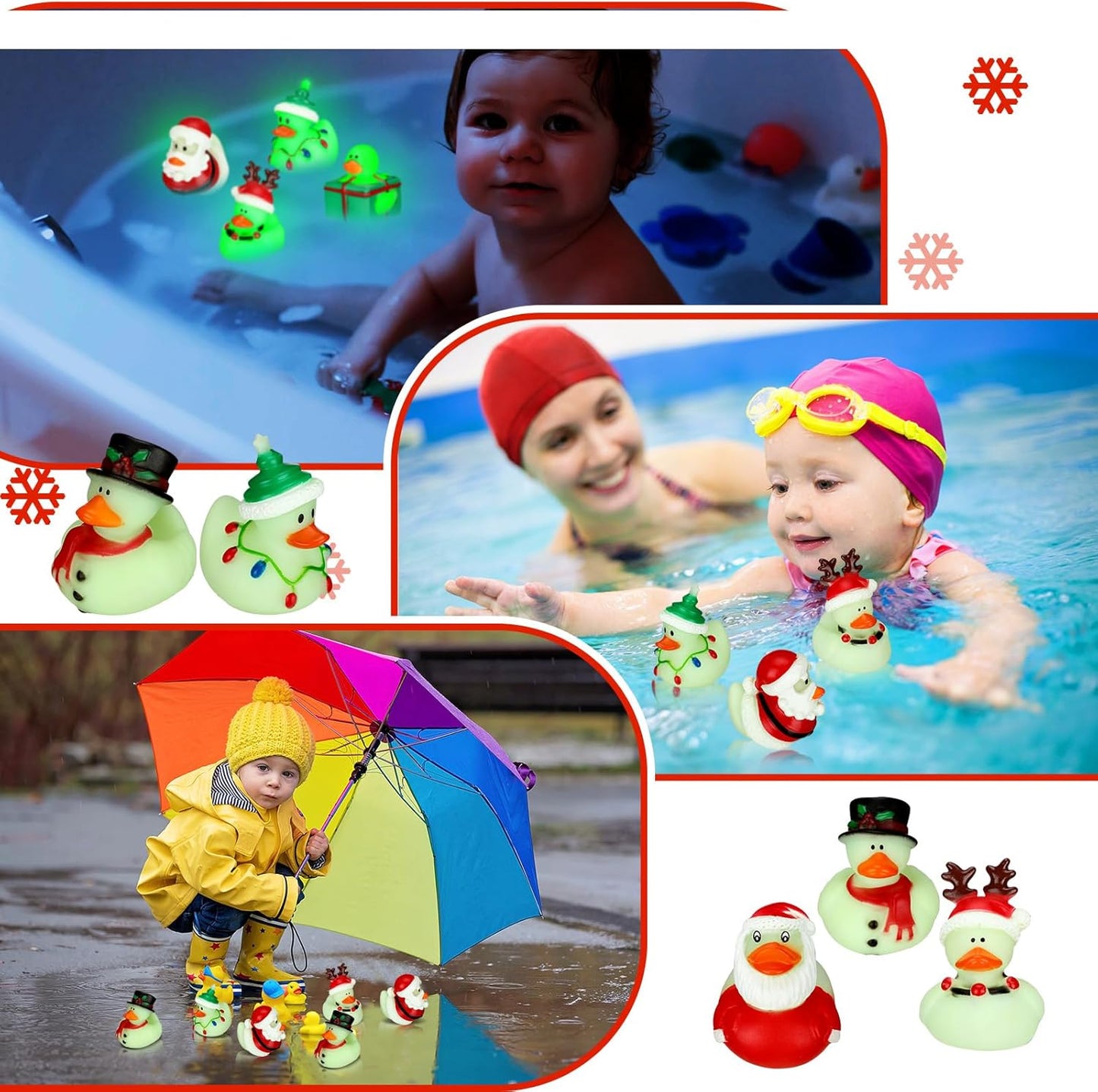 Honoson 36 Pcs Rubber Duck in Bulk Mini Toy Rubber Duck for Bath Birthday Gifts Shower Party Favors Decoration(Glow Holiday)