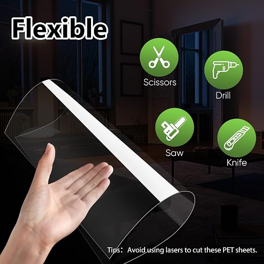 5-Pack of 12×12"×0.02" PET/Plexiglass Sheets, Transparent Flexible Plastic