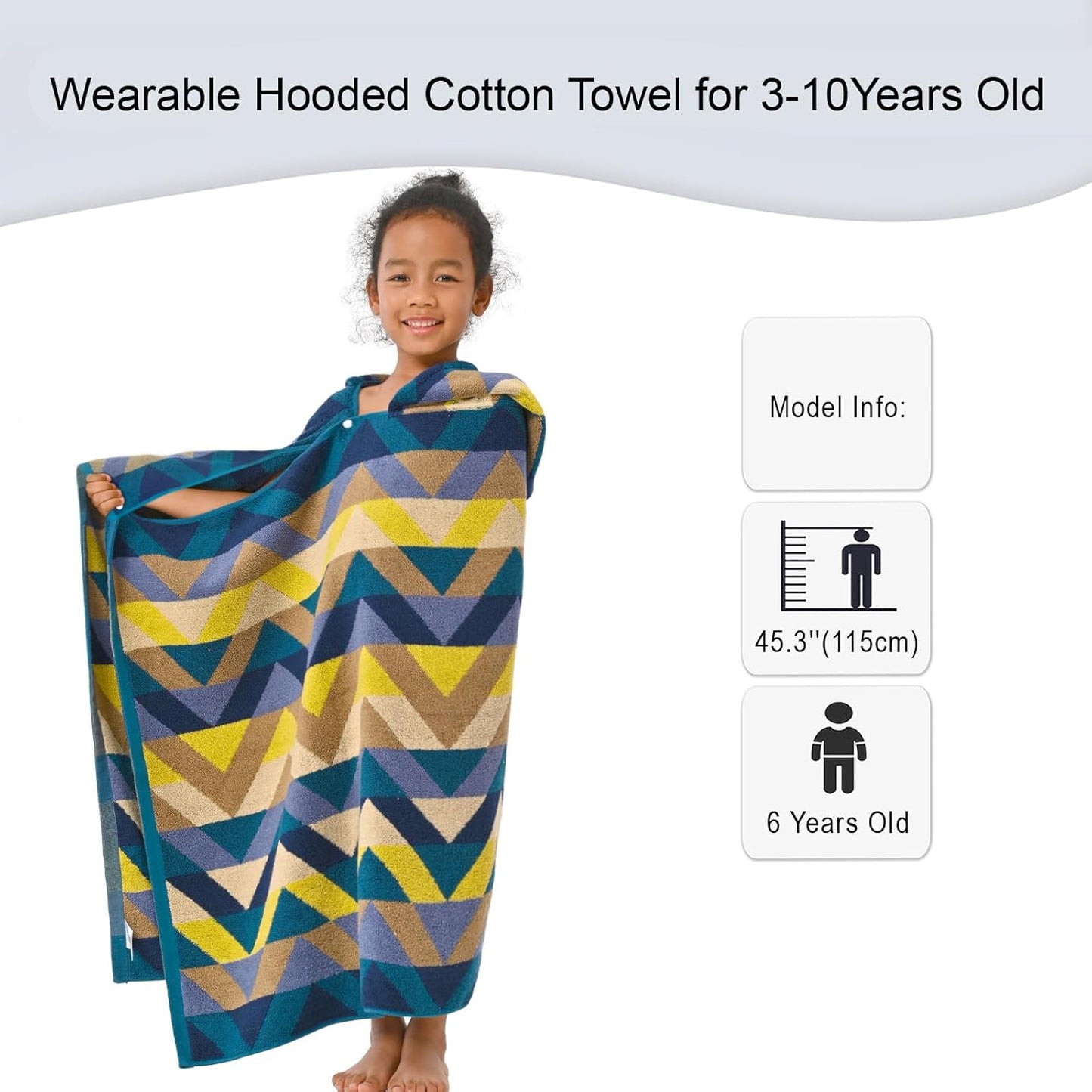 VOOVA & MOVAS Toddler Towels for Kids (3-10Years) - Absorbent 100% Cotton Thick 500GSM Pool Towels,Perfect for Bath | Beach | Pool | Swim, Jacquard, Blue