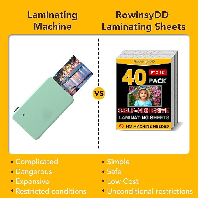 RowinsyDD 40 PCS Self Laminating Sheets, Self Adhesive Laminating Sheets | 8.5