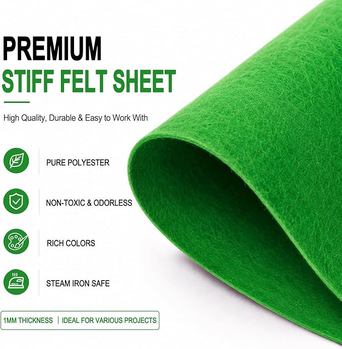 Kelly Green Large Felt Fabric 36" x 36", 1mm Stiff Felt Sheet, Nonwoven Fabric