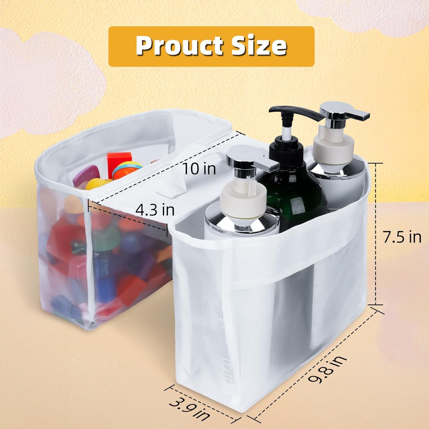Bath Toy Storage, 2 Compartments Bathtub Toy Storage, Easy to Place, Mesh Material Bath Toy Holder Keeps Toys Dry and Breathable, Shower Toy Holder for Bathtub Developing Children's Storage Habits