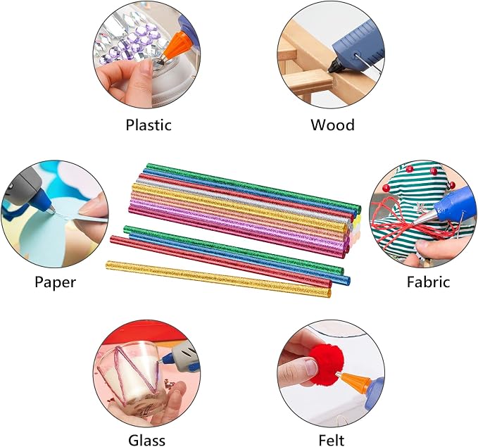 Glitter Color Hot Glue Sticks, All Temperature Adhesive EVA Glue Sticks
