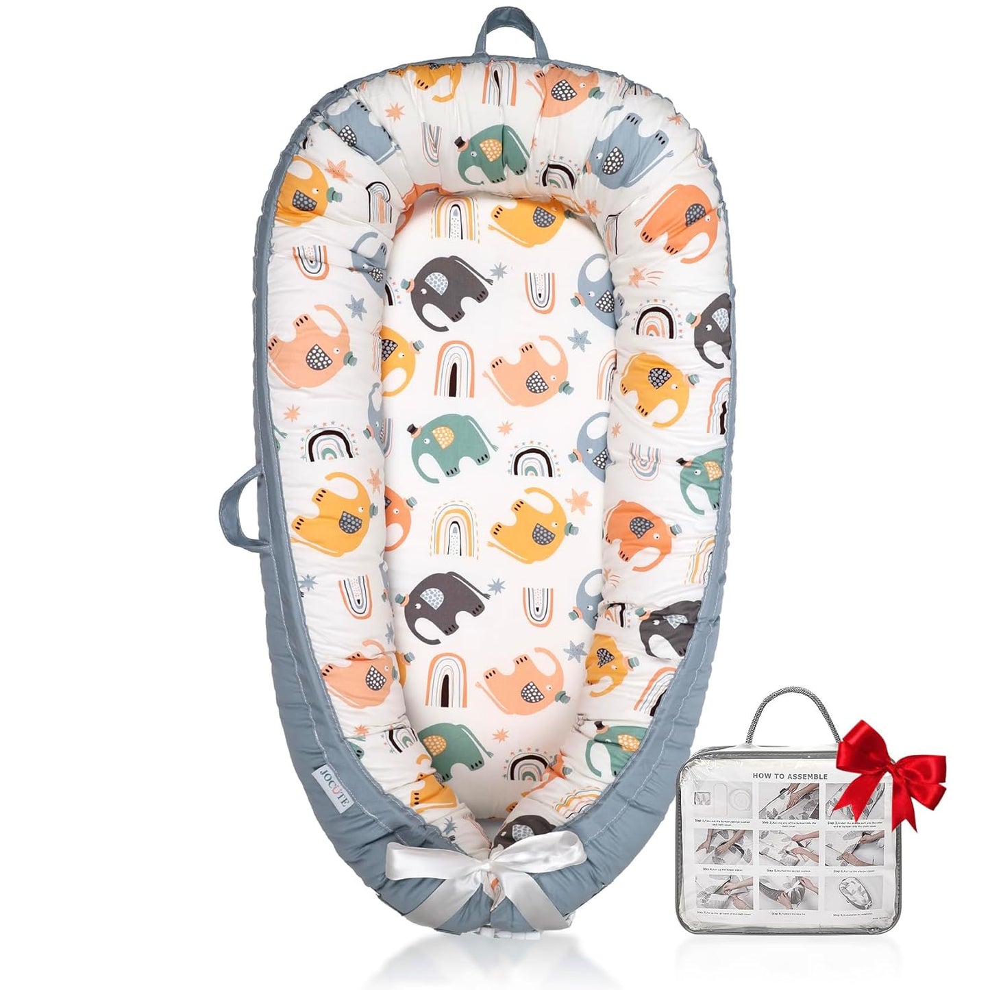 Organic Cotton Baby Lounger – Reversible, Portable, Soft & Breathable with Washable Cover | Perfect for Awake-Time Use Only - Big Elephant