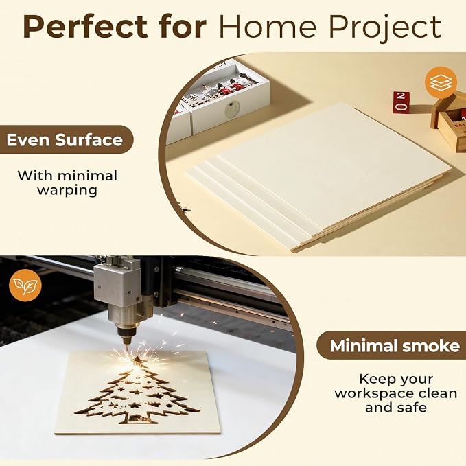 36 Pack Basswood Plywood Sheets 12"x12"x1/8", Basswood