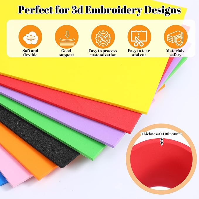 MAQUITA 48 Pcs 3mm Craft Foam Sheets, 6x9 Inch EVA Embroidery Puff Foam