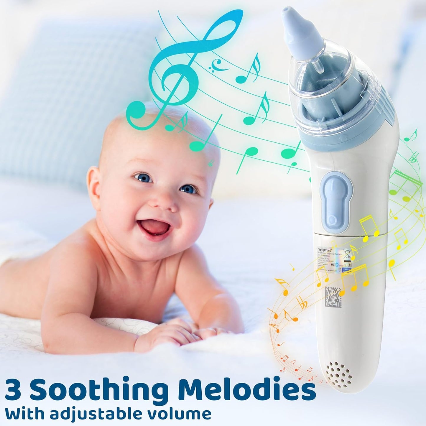 HealthSmart Nasal Aspirator for Baby – Perfect Gift for Moms & Baby Registry -3 Suction Levels, 3 Silicone Tips, Ergonomic Electric Nose Sucker with Built-in Nursery Rhymes