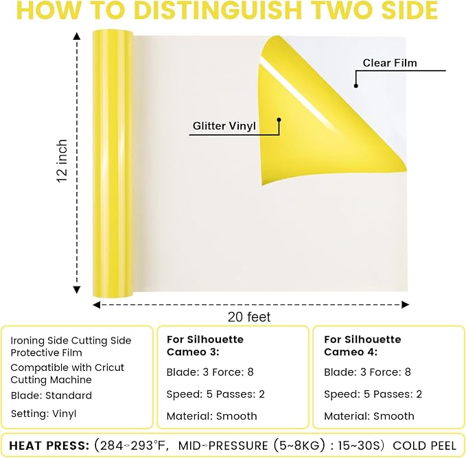 PU Heat Transfer Vinyl Yellow, 12Inches×20FT Iron on