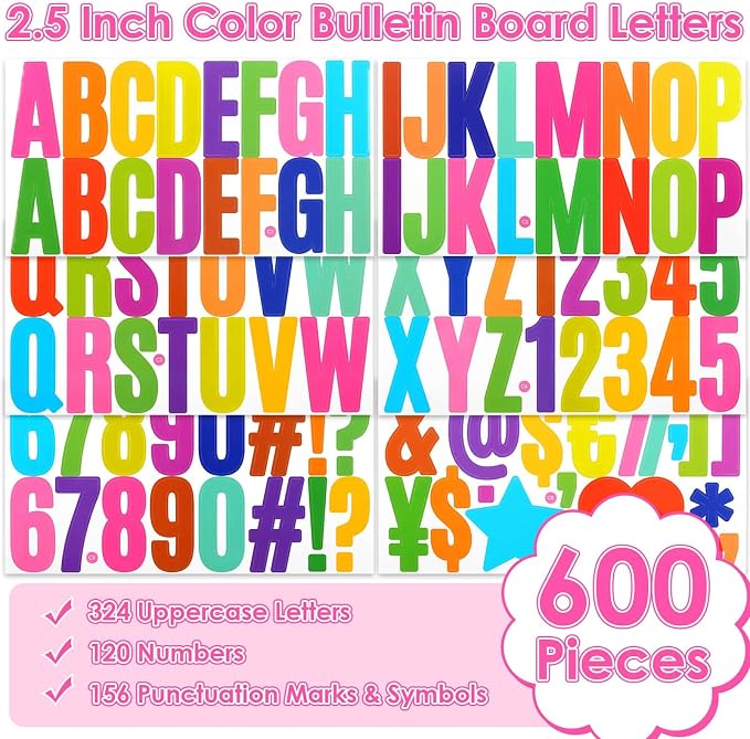600 Pcs 36 Sheets Letter Stickers 2.5 Inches Colorful Large Alphabet Number