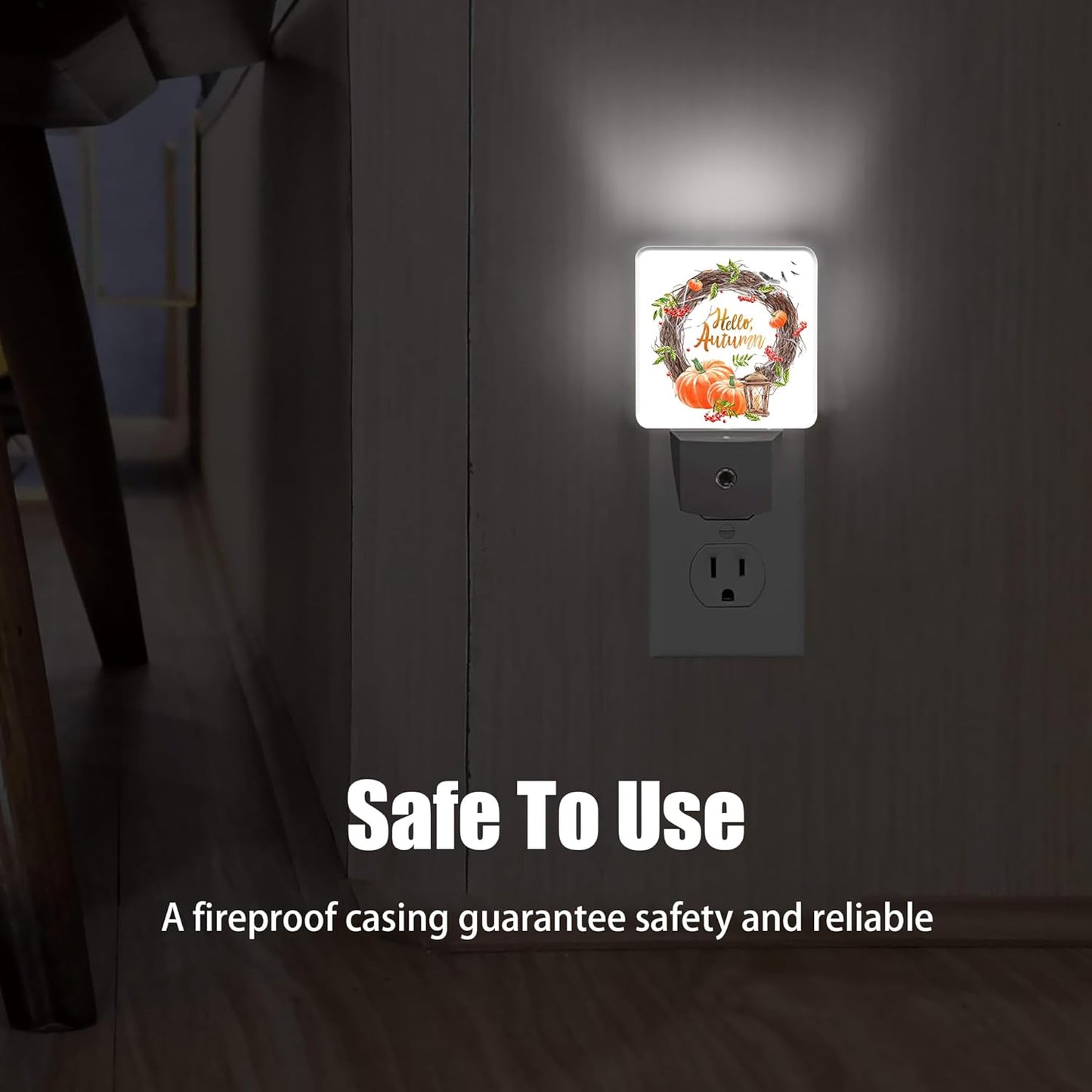 Hello Autumn Night Light, Pumpkin Plug into Wall with Dusk to Dawn Light Sensors, Warm Nightlights for Bedroom, Bathroom, Hallway, Kitchen, Gifts Ideal for Boys Girls Women Men