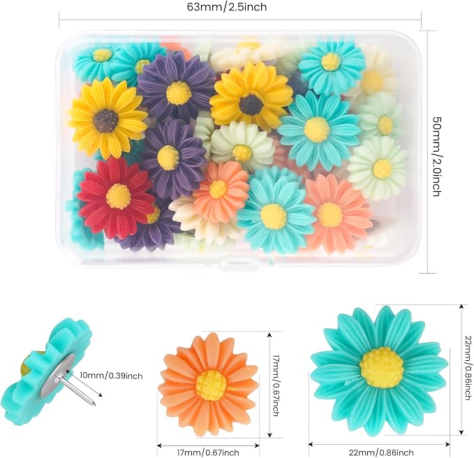 Temoyj Decorative Thumb Tacks 24 Pcs Colorful Cute Pushpins
