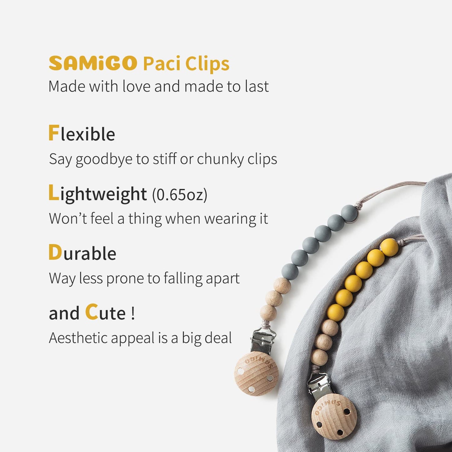 SAMiGO Pacifier Clips Holders Silicone Paci Binky Clips for Baby Boys - 2 Pack