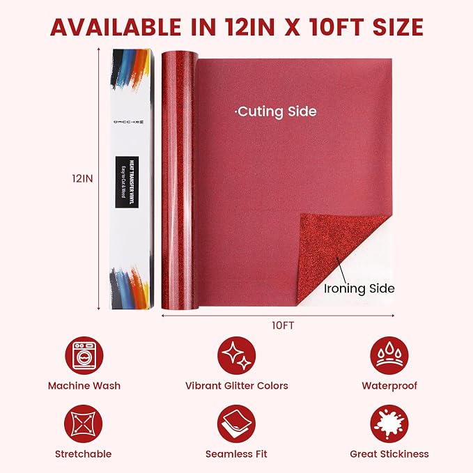Red Glitter HTV Heat Transfer Vinyl