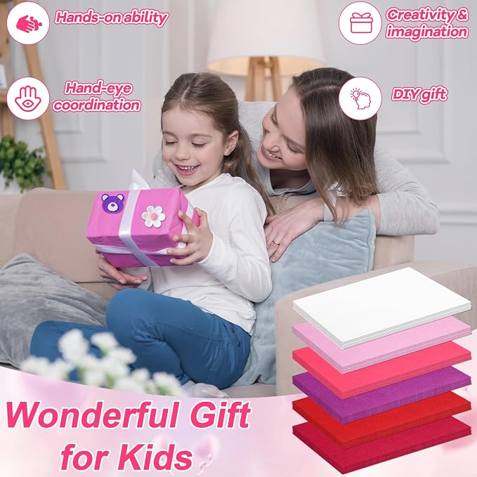 gisgfim 42Pcs Valentine's Day Pink-Purple Felt Fabric Sheet Craft Kit 8 x 12