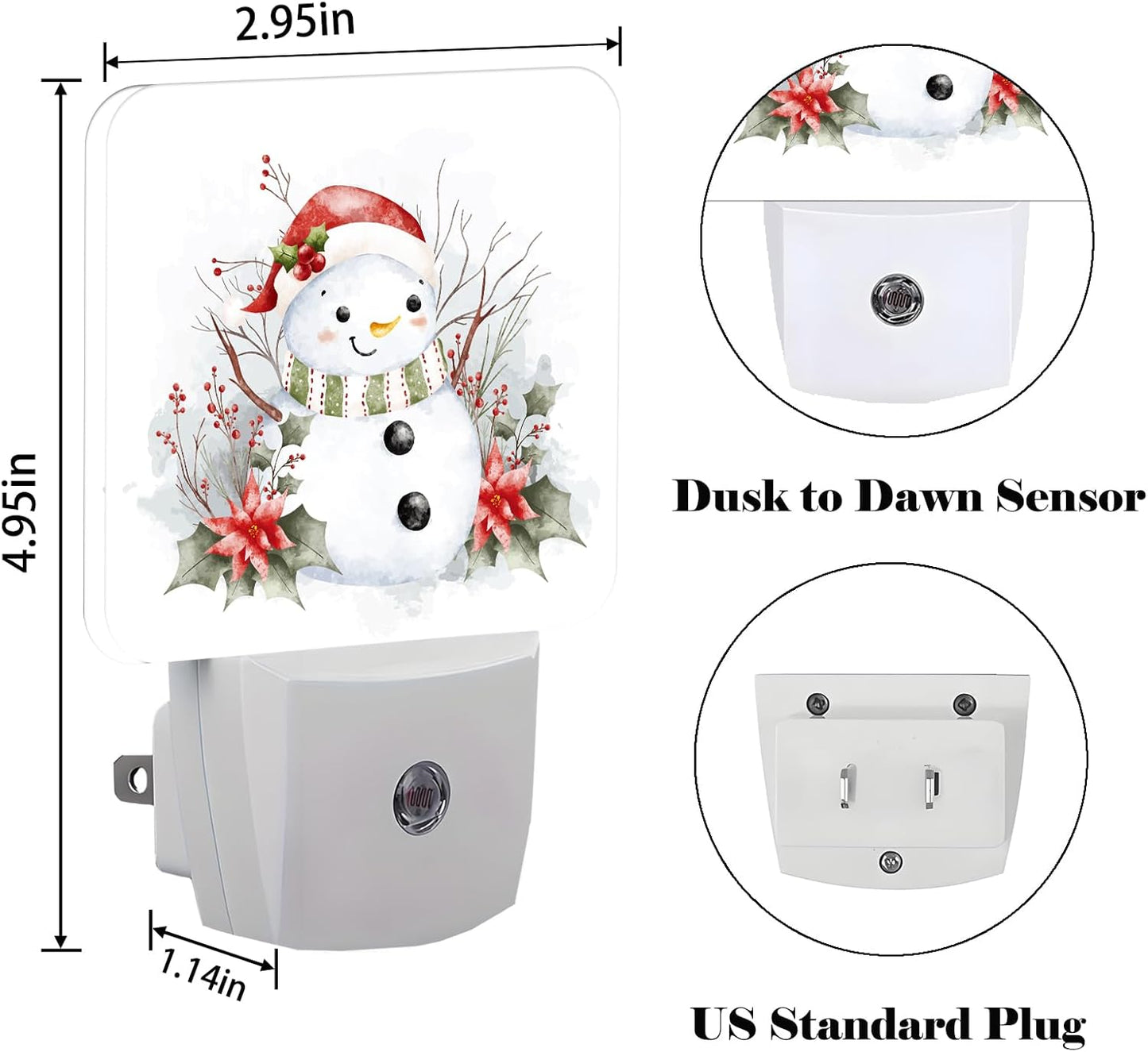 Cute Snowman Night Light,Plug Into Wall for Boys Girls Bedroom Decorative Square Night Light Lamp 0.5w Sleep Friendly