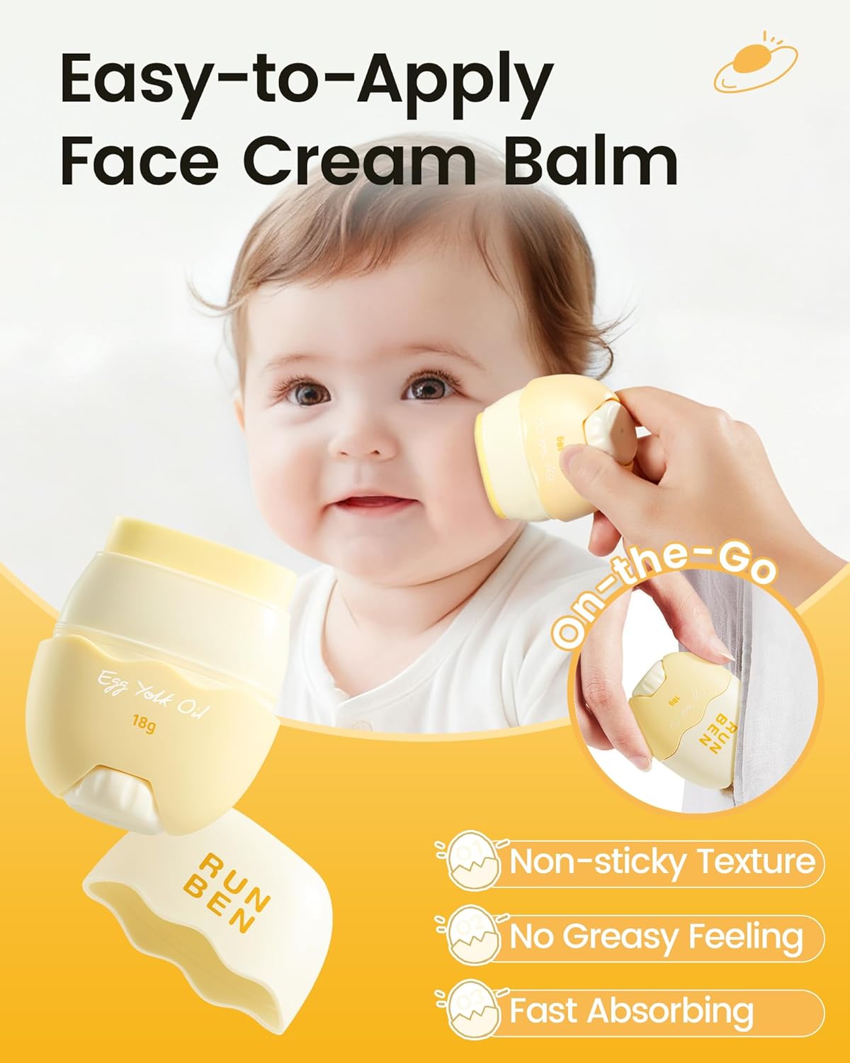 RUNBEN Baby Rich Nourishing Face Stick - with Egg Yolk Oil, Ceramides, Squalane - Repair Barrier Baby Face Balm, Relieves Kids Dry & Chapped Skin, Kids Moisturizer Stick, Easy Application, 18g