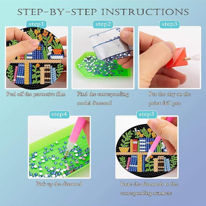 Clendo 8 Pcs 5D Book Diamond Art Coasters Kits