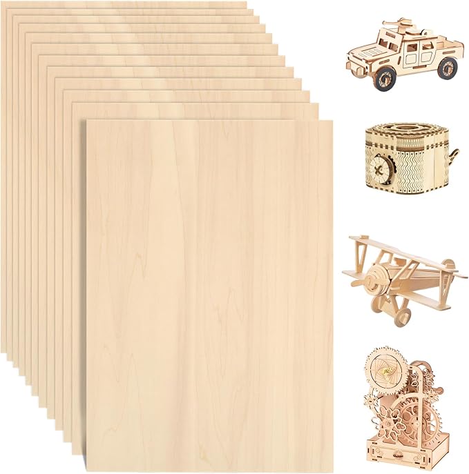 12 Pack Basswood Sheets for Crafts 12"x16"x1/8", 3mm Thick Plywood Sheets Board