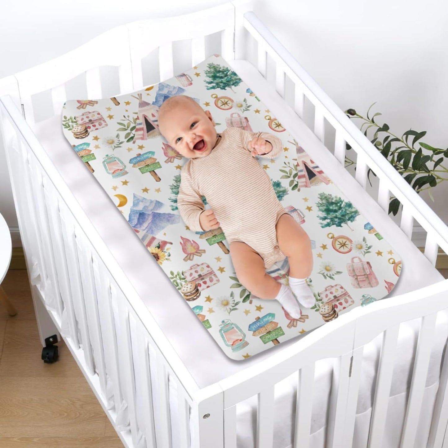 Outdoor Camping Baby Changing Pad Covers for Boy Girl 32''x16'' Summer Campsite Fitted Diaper Change Table Sheets Love Camp Camping Adventure Soft Nursery Baby Changing Pad Table Mats