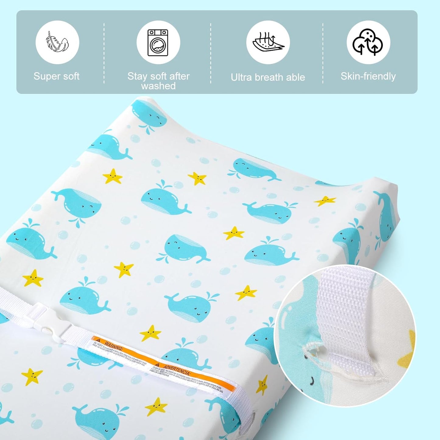 Changing Table Pad Cover Elastic Changing Pad Cover Premium Baby Changing Pad Cover 2 Pack for Boys Girls Soft and Comfortable (Baby Whale and Hedgehog)