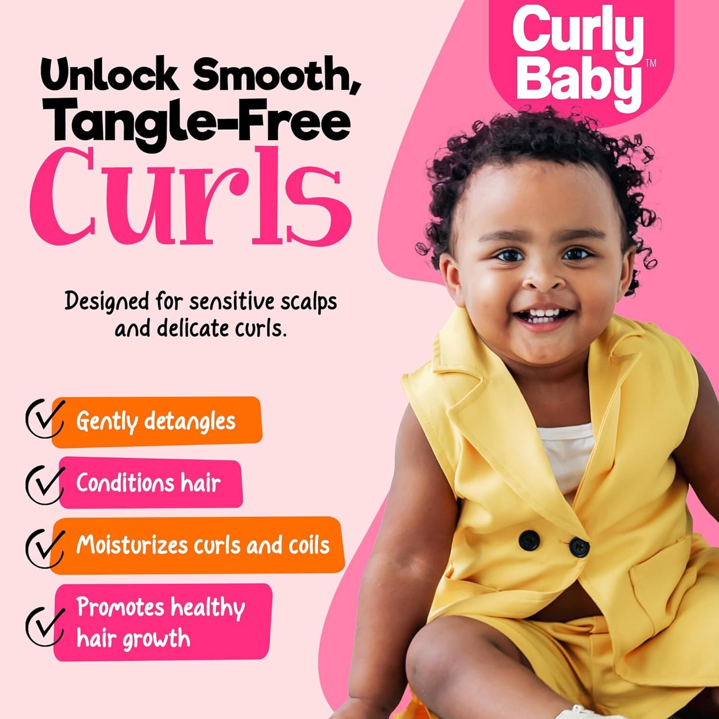 Curly Shampoo – Tear-Free, Dermatologist-Tested, Hypoallergenic, Fragrance-Free Baby Shampoo for Curly, Kinky, Coily Hair – Gentle Cleanse, Moisturizing, Promotes Healthy Hair Growth - 8oz
