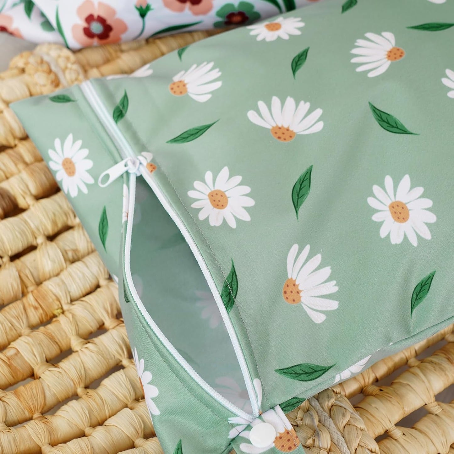 Happy Flute 3 Set Wet Bag Storage Bag Zipper Waterproof Washable Travel Bags, Beach, Pool, Gym Bag for Cloth Diaper, Swimsuits & Wet Clothes for Baby,11.8x15.7inch (Daisy)