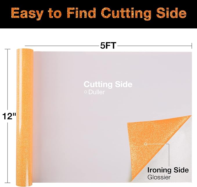 TORC Neon Orange Glitter HTV Heat Transfer Vinyl Roll 12 inch x 5 ft Iron on