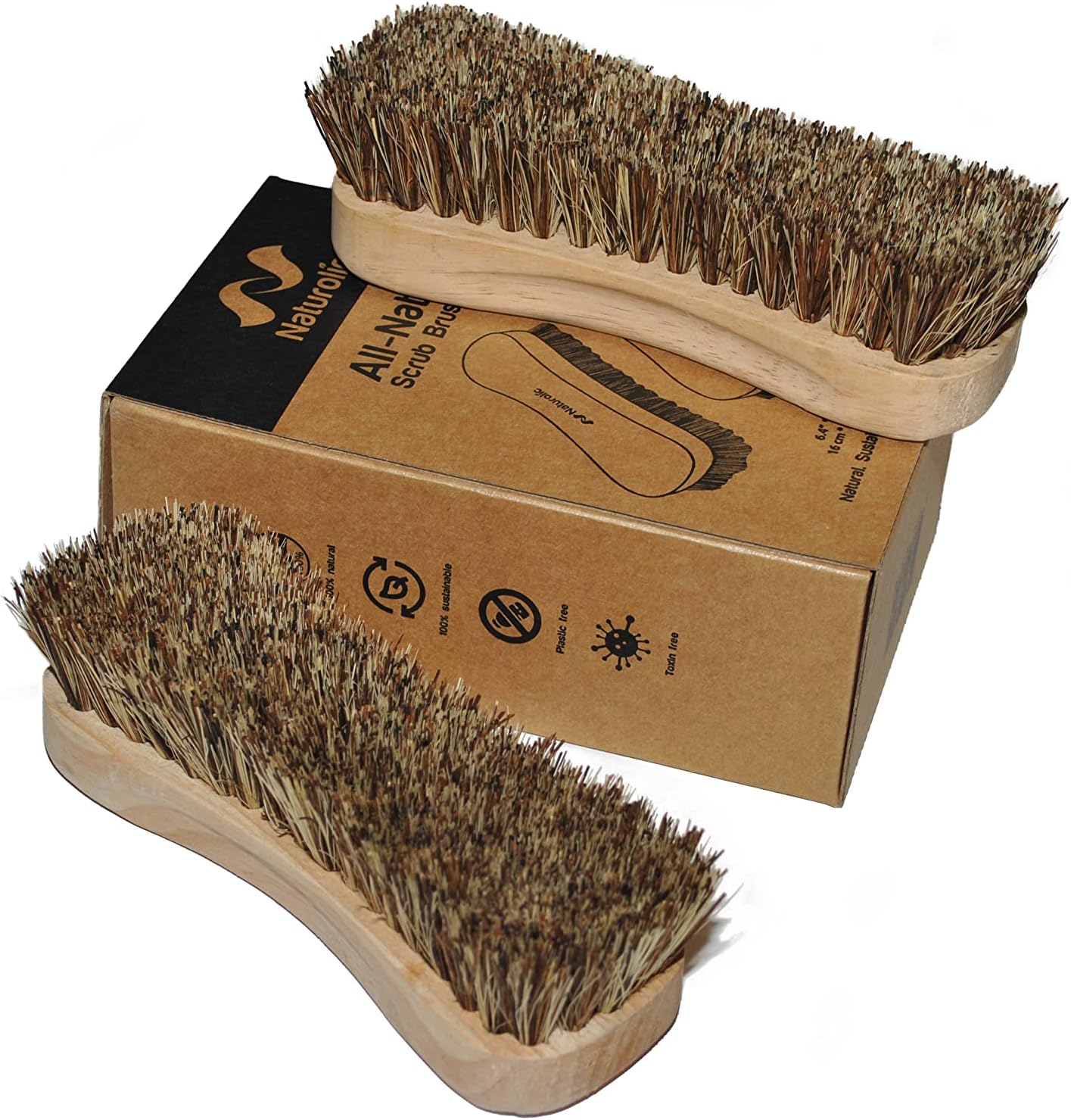 All-Natural Wooden Scrub Brush Set | Wooden Handle | Palmyra Bristle Brush for Cleaning | Eco Friendly Cleaning Products | Scrub Brush Set of 2