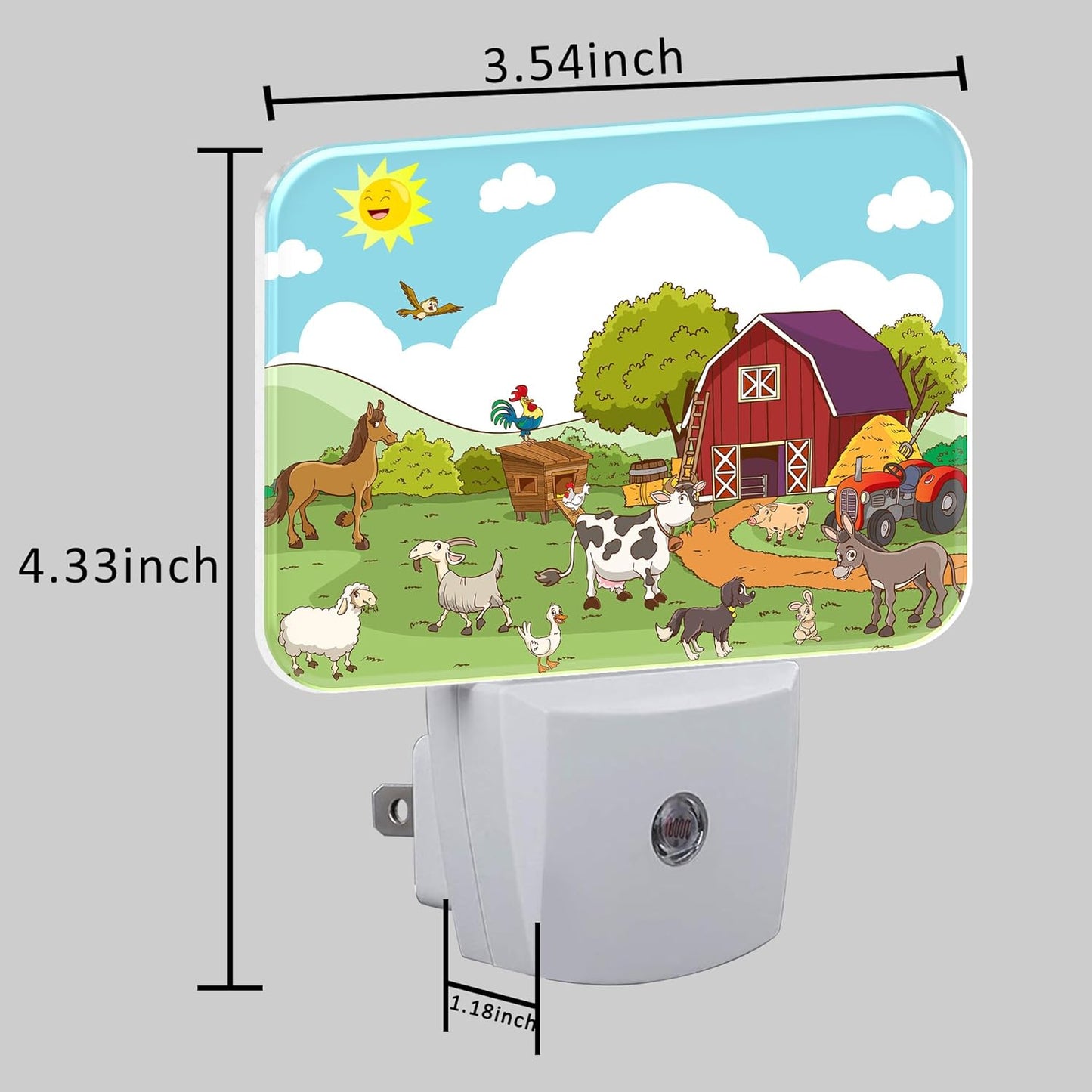 Cartoon Farm Animals Night Light for Kids Girls Boys, Cute Farm Animals LED Night Light Plug into Wall with Dusk to Dawn Sensor for Room, Hallway, Kitchen, Bathroom, Stairs Decor