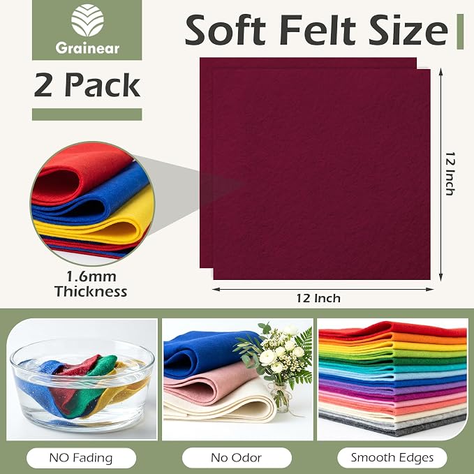 Wine Red Soft Felt Sheets for Crafts, 1.6mm Thick, Handmade Crafts, DIY Projects