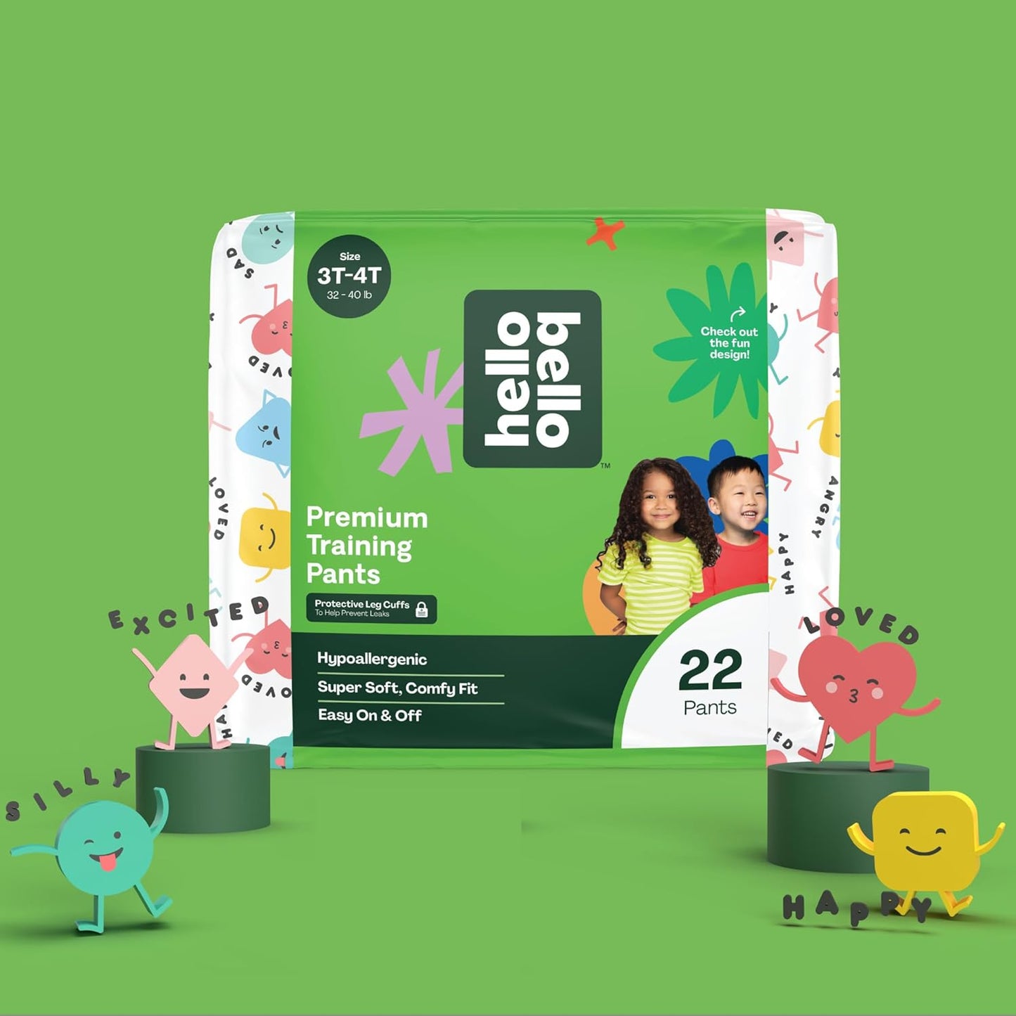 Hello Bello Premium Training Pants 3T-4T, All About Feelings Design, 22ct Jumbo Pack
