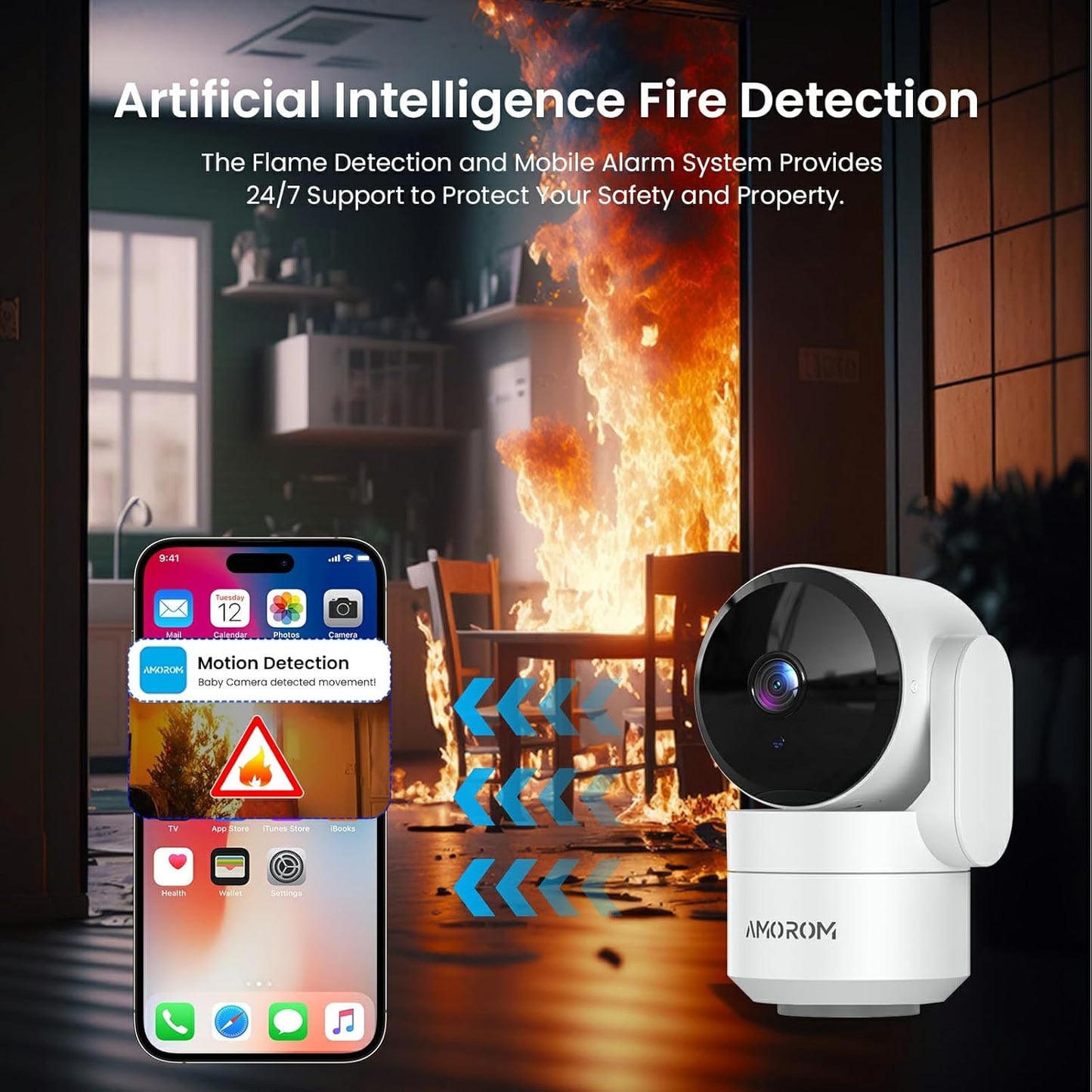 Indoor Camera for Home Security 360°, 1080p Pet Cameras with Pan&Tilt, Night Vision, Motion Detection, 2-Way Audio, Compatible with Alexa/Google Assistant, 2.4GHz WiFi, 2 Pack